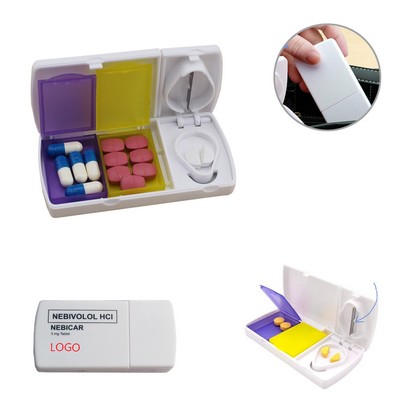 Compact Pill Case and Tablet Box with Built In Cutter and Splitter